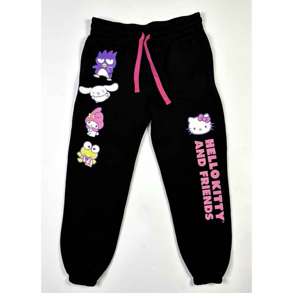 Hello Kitty Jogger Sweatpants Women's Large (11-13) Sanrio Black Friends